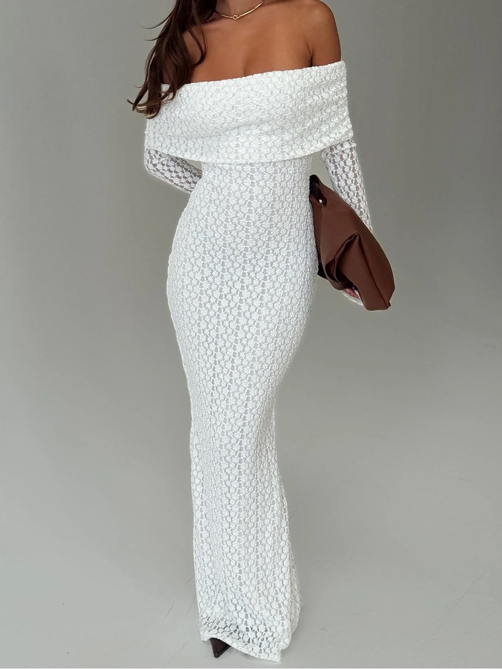 Princess Polly Sofenna Long Sleeve Off Shoulder Maxi Dress White